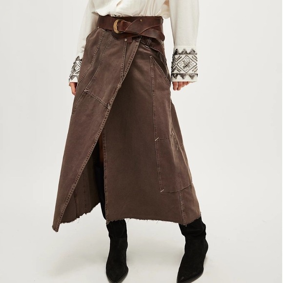 We The Free Dresses & Skirts - We The Free Daria Maxi Skirt Women 8 Brown Utility Wrap Western Buckle Back